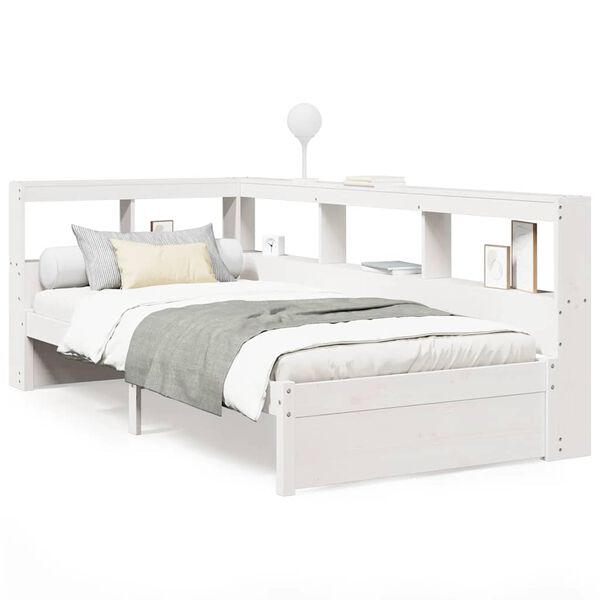 vidaXL Cama con estantería sin colchón madera maciza blanca 75x190 cm
