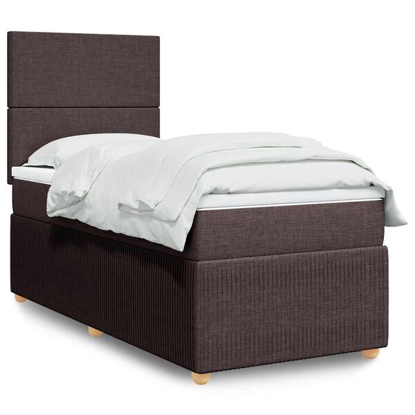 vidaXL Cama box spring con colch&oacute;n tela marr&oacute;n oscuro 90x190 cm