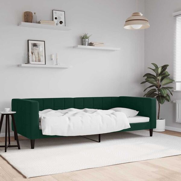 vidaXL Sof&aacute; cama sin colch&oacute;n terciopelo verde oscuro 90x200cm