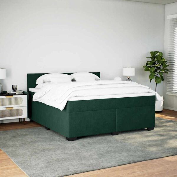 vidaXL Cama box spring con colch&oacute;n terciopelo verde oscuro 180x200 cm