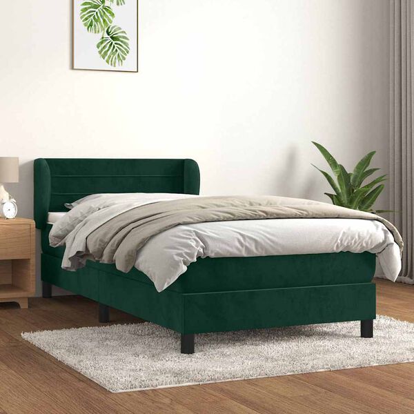 vidaXL Cama box spring con colch&oacute;n terciopelo verde oscuro 100x200 cm