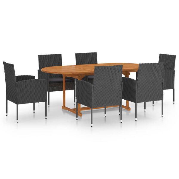 vidaXL Juego de comedor para jard&iacute;n 7 piezas rat&aacute;n sint&eacute;tico negro