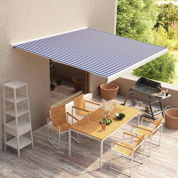 vidaXL Toldo de lona azul y blanco 500x300 cm
