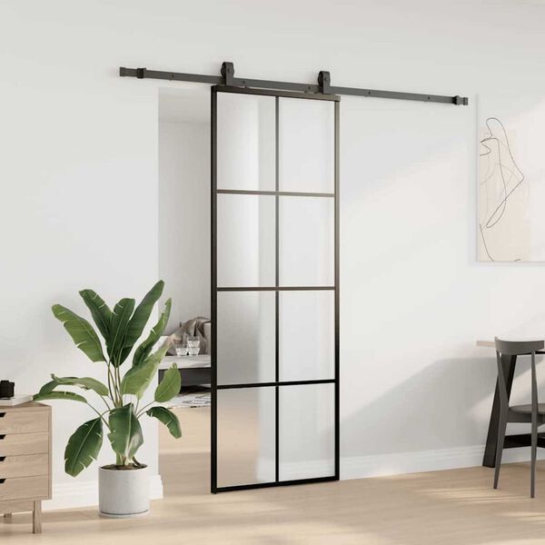 vidaXL Puerta corredera con juego herrajes negro 76x205 cm ESG vidrio