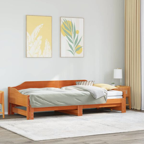 vidaXL Sof&aacute; cama nido sin colch&oacute;n madera maciza marr&oacute;n cera 90x190 cm
