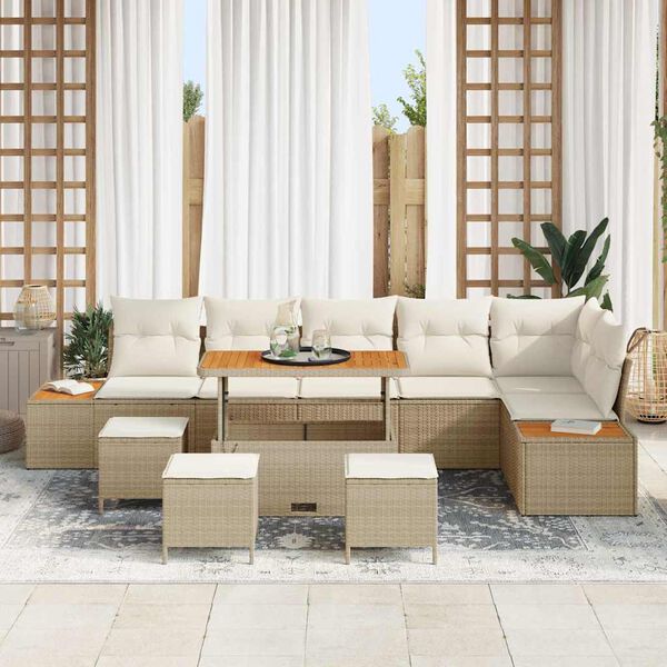 vidaXL Conjunto de sof&aacute; de jard&iacute;n con coj&iacute;n Beige Polirat&aacute;n