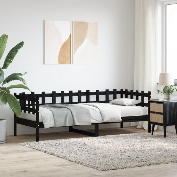 vidaXL Sof&aacute; cama madera maciza de pino negro 90x200 cm