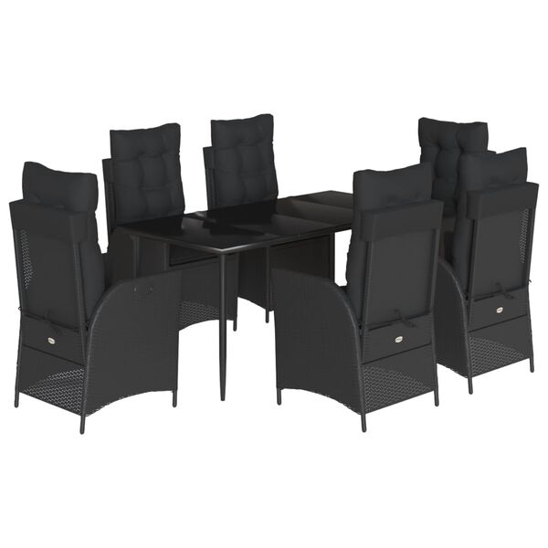 vidaXL Set de comedor de jard&iacute;n 7 pzas y cojines rat&aacute;n sint&eacute;tico negro