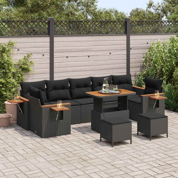 vidaXL Conjunto de sof&aacute;s de jard&iacute;n 13 pcs Negro rat&aacute;n sint&eacute;tico