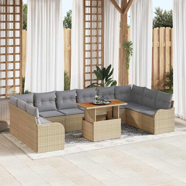 vidaXL Conjunto de sof&aacute; de jard&iacute;n con coj&iacute;n 11 pcs beige y gris claro