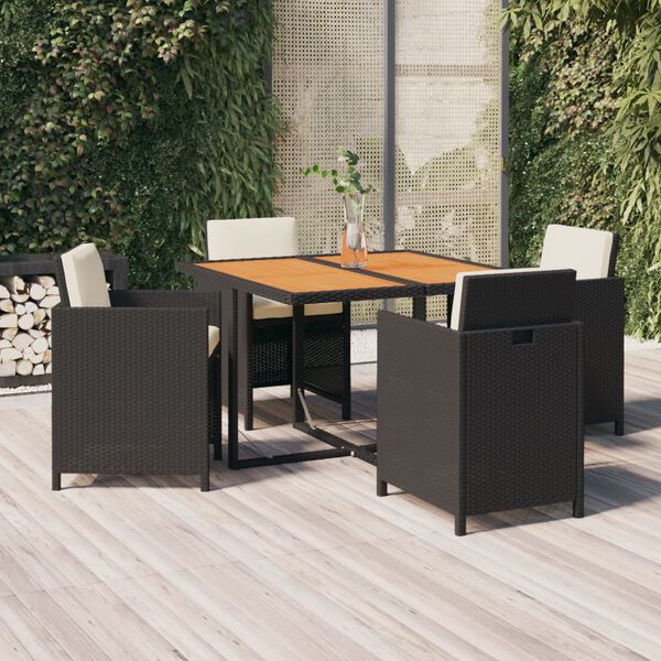 vidaXL Set comedor de jardín 5 pzas con cojines ratán sintético negro