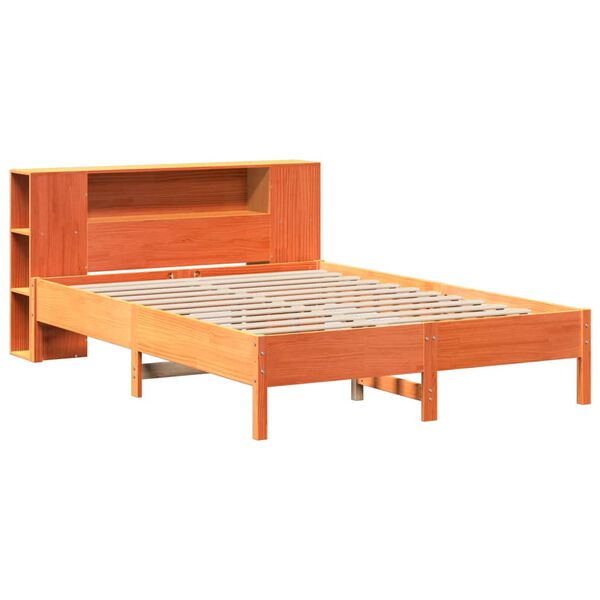 vidaXL Cama con estanter&iacute;a sin colch&oacute;n madera maciza marr&oacute;n 160x200 cm