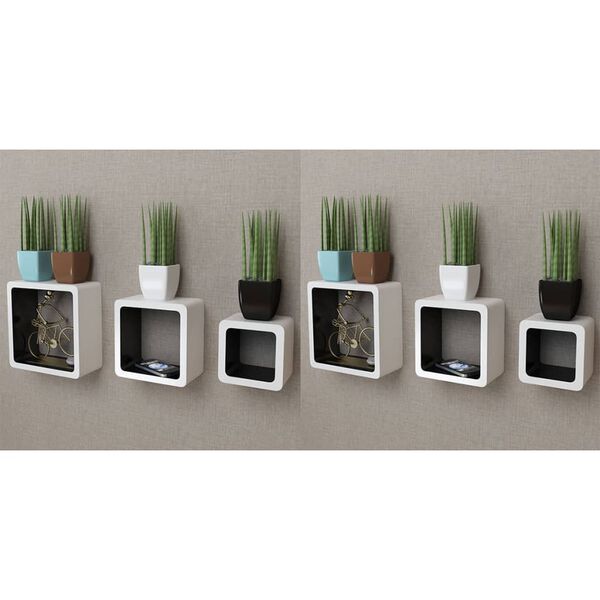 vidaXL Estanter&iacute;as de cubos para pared 6 unidades blanco y negro