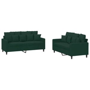 vidaXL Juego de sof&aacute;s con cojines 2 piezas terciopelo verde oscuro