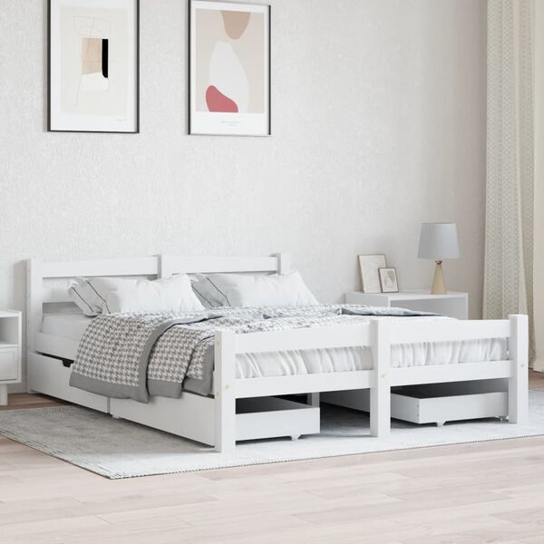 vidaXL Estructura de cama sin colch&oacute;n madera pino blanco 140x200 cm