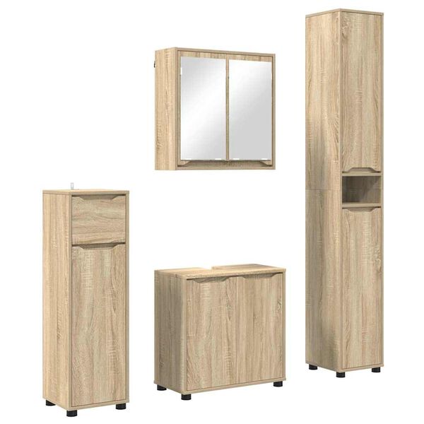 vidaXL Juego de muebles de ba&ntilde;o con caj&oacute;n con rueda 4 pcs Roble Sonoma