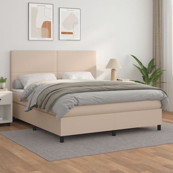 vidaXL Cama box spring con colchón cuero sintético capuchino 180x200cm