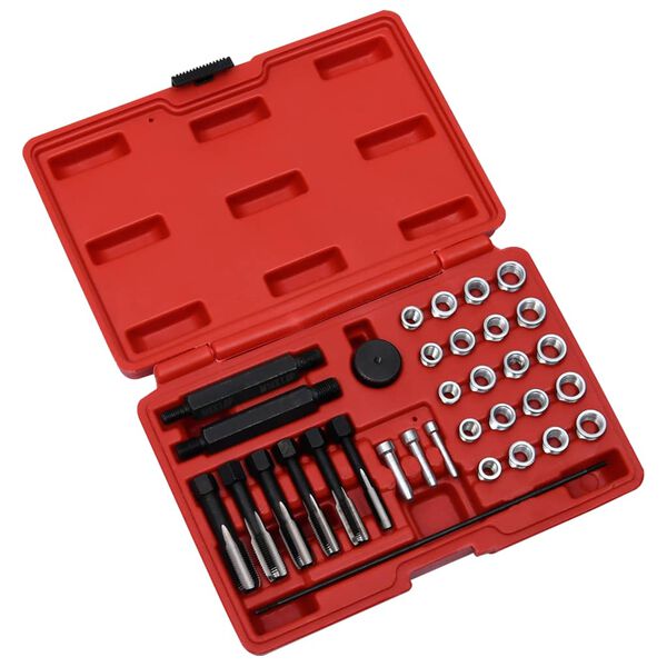 vidaXL Set reparación rosca bujía incandescente 33 pzas M8 M10 M12