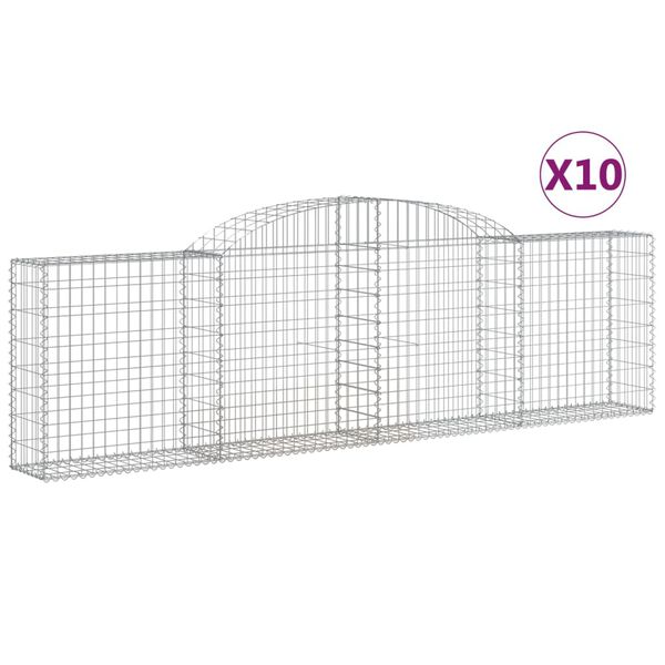 vidaXL Cestas de gaviones 10 uds forma de arco hierro 300x30x80/100 cm