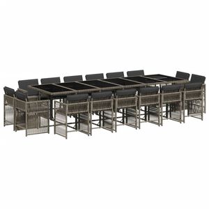 vidaXL Set comedor de jard&iacute;n 17 pzas y cojines rat&aacute;n sint&eacute;tico gris