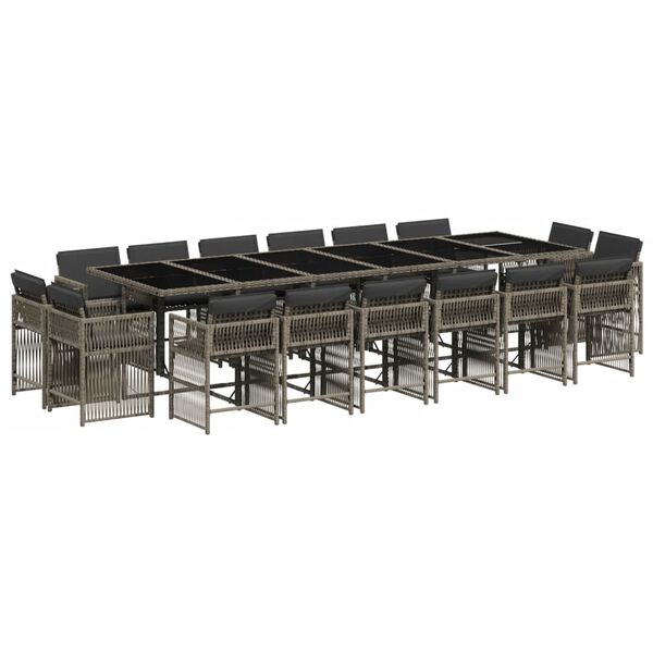 vidaXL Set comedor de jard&iacute;n 17 pzas y cojines rat&aacute;n sint&eacute;tico gris