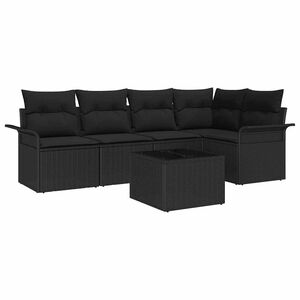 vidaXL Conjunto de sof&aacute; de jard&iacute;n con coj&iacute;n 6 pcs Negro Polirat&aacute;n