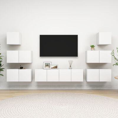 vidaXL Set de mueble para TV de 8 piezas madera contrachapada blanco