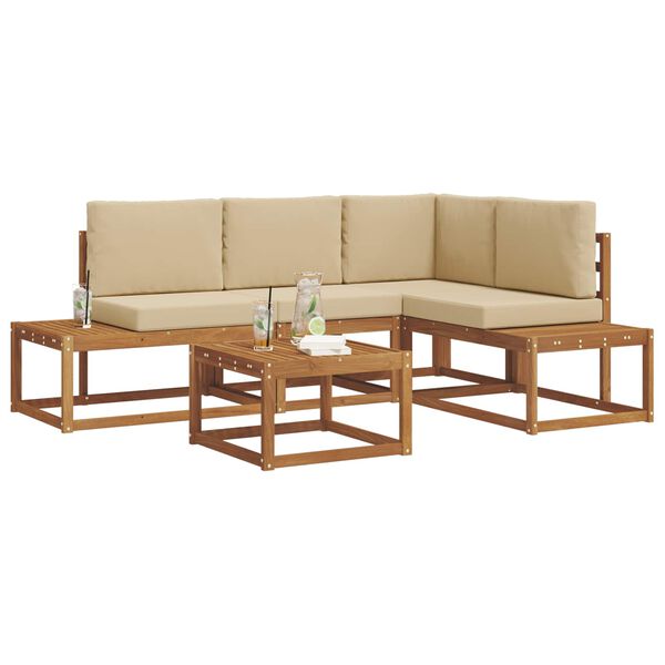 vidaXL Conjunto de sof&aacute;s de exterior con coj&iacute;n 5 Pieza Natural y Beige