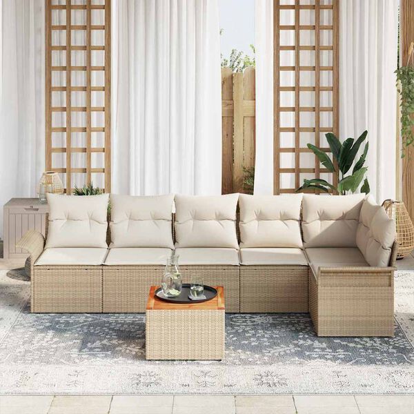 vidaXL Conjunto de sofá de jardín 7 pcs Beige Poliratán
