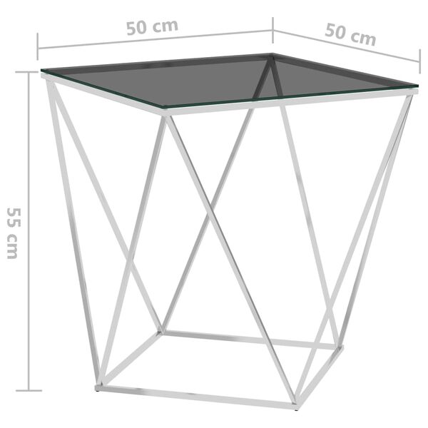 vidaXL Mesa de centro acero inoxidable plateado y negro 50x50x55 cm