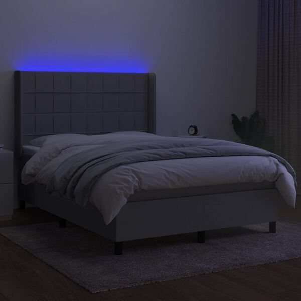 vidaXL Cama box spring colch&oacute;n y luces LED tela gris claro 140x190 cm