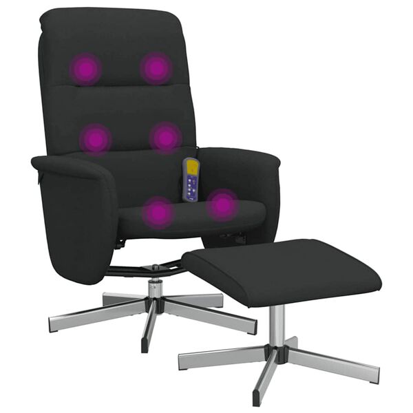 vidaXL Sill&oacute;n reclinable de masaje con reposapi&eacute;s tela negro