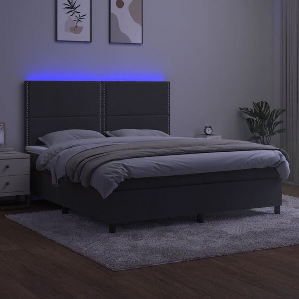 vidaXL Cama box spring colch&oacute;n y LED terciopelo gris oscuro 160x200 cm