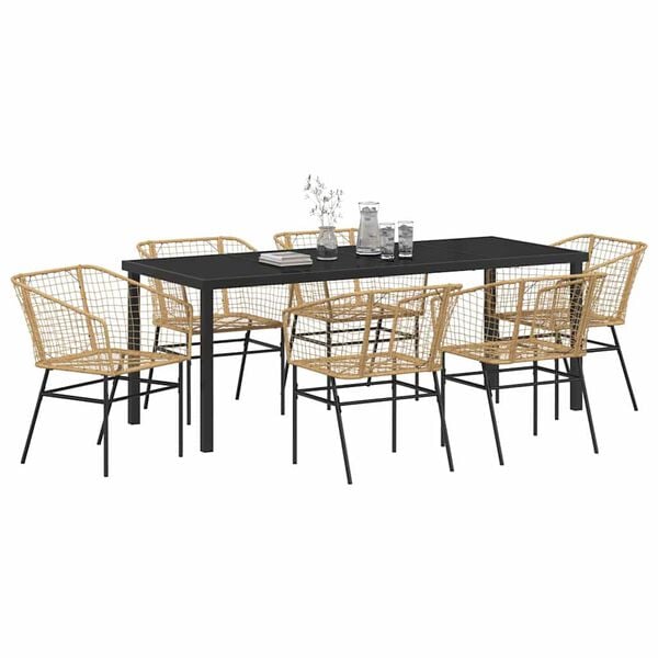vidaXL Conjunto de Comedor de Jard&iacute;n 7 pcs Marr&oacute;n rat&aacute;n sint&eacute;tico