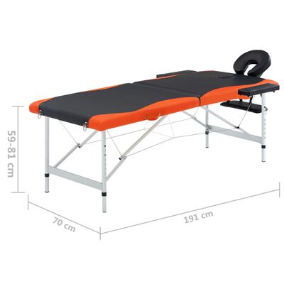vidaXL Camilla de masaje plegable 2 zonas aluminio negro y naranja