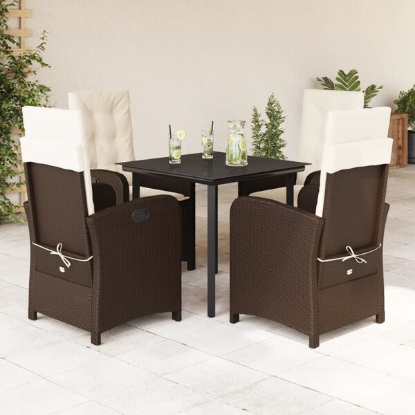 vidaXL Set comedor de jard&iacute;n 5 piezas y cojines rat&aacute;n sint&eacute;tico marr&oacute;n