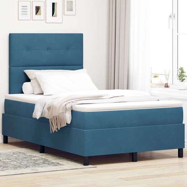 vidaXL Cama Box Spring LED con colch&oacute;n Azul Oscuro 120 x 190 cm tela