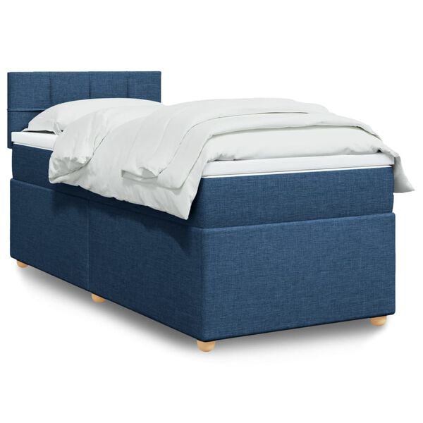 vidaXL Cama box spring con colch&oacute;n tela azul 90x190 cm