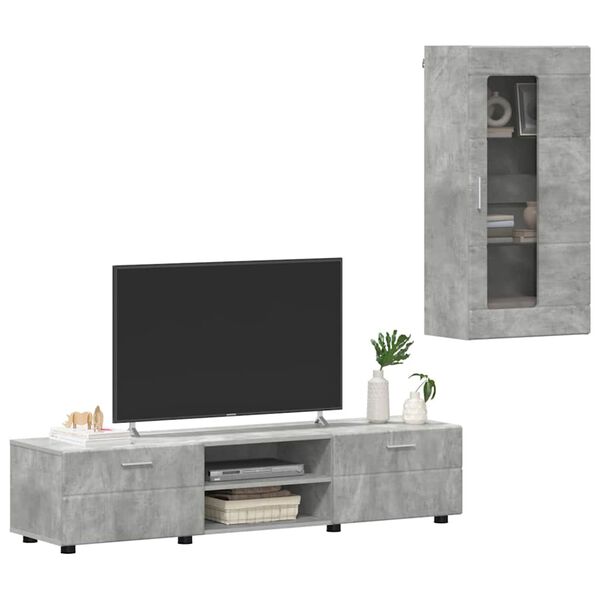 vidaXL Conjunto de mueble de TV con caj&oacute;n FLORIN Gris Concreto