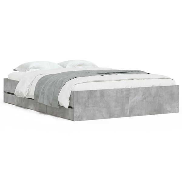 vidaXL Cama con cajones madera ingenier&iacute;a gris hormig&oacute;n 135x190 cm