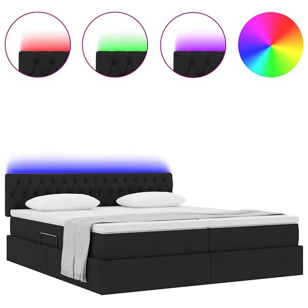 vidaXL Cama con tira de luces LED con cabecera Negro 180 x 200 cm tela