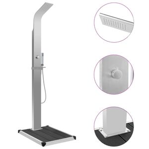 vidaXL Ducha de jard&iacute;n con plato acero inoxidable y WPC