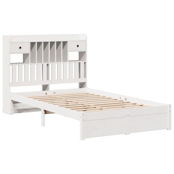 vidaXL Cama con estanter&iacute;a sin colch&oacute;n madera maciza blanca 135x190 cm
