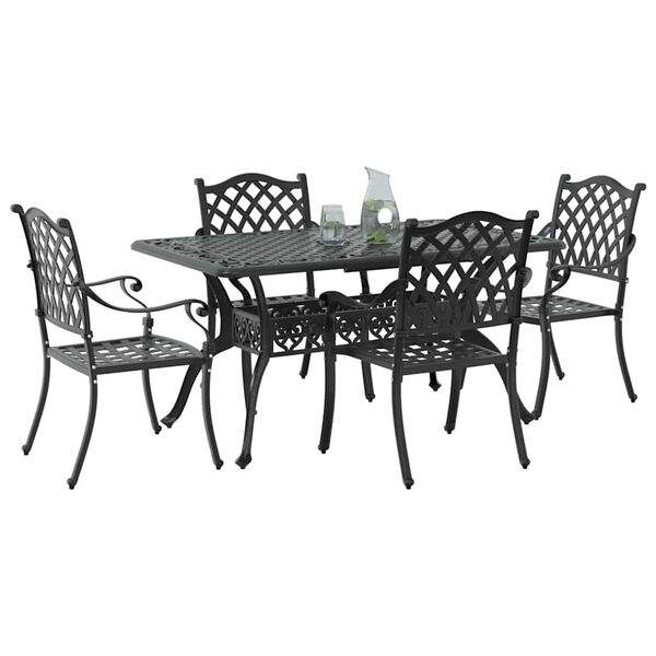 vidaXL Conjunto de Comedor de Jard&iacute;n 5 pcs Negro Aluminio