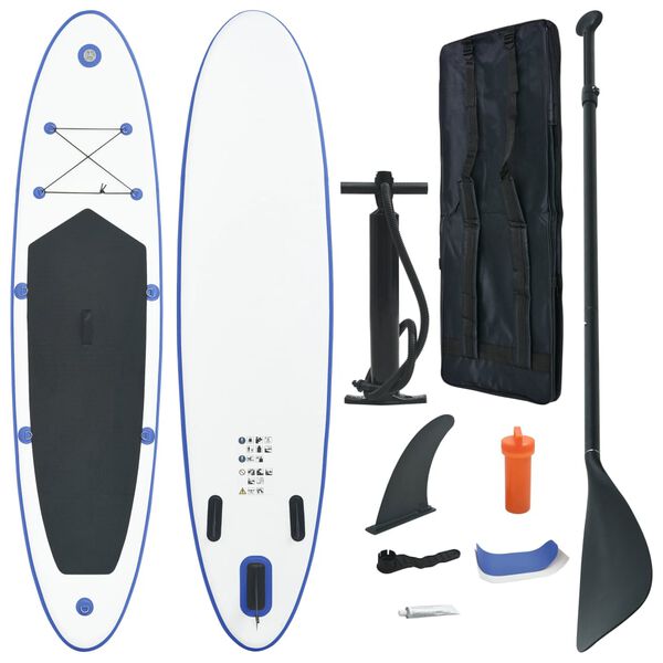 vidaXL Juego de tabla de paddle surf hinchable azul y blanco