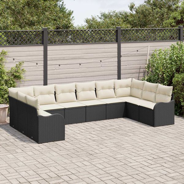 vidaXL Conjunto de sof&aacute; de jard&iacute;n 10 pcs Negro y rat&aacute;n sint&eacute;tico
