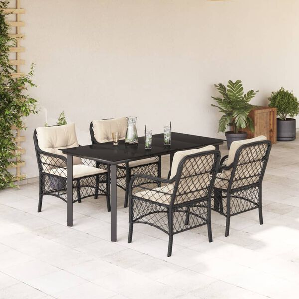vidaXL Set de muebles jard&iacute;n 5 pzas con cojines rat&aacute;n sint&eacute;tico negro