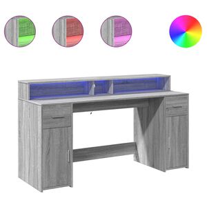 vidaXL Escritorio con LED madera ingenier&iacute;a gris sonoma 160x55x91 cm