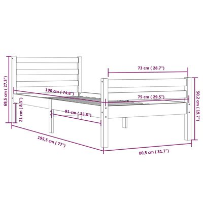 vidaXL Estructura de cama madera maciza individual negra 75x190 cm