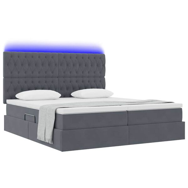 vidaXL Cama con tira de luces LED Gris oscuro 180 x 200 cm Terciopelo
